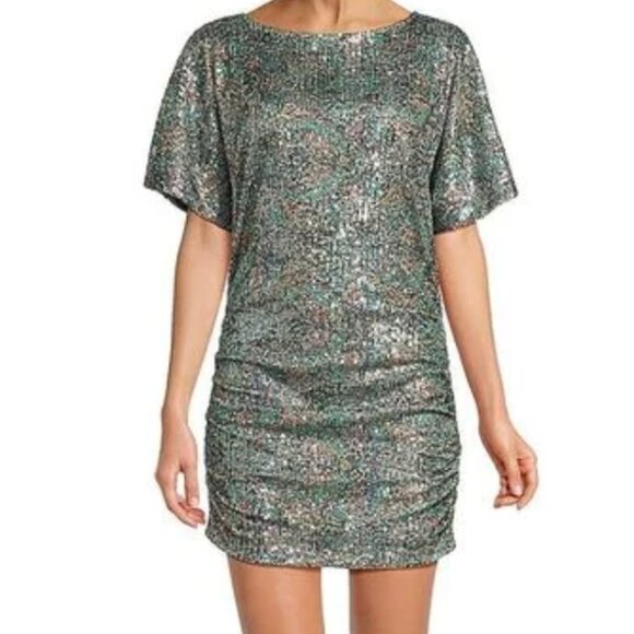 Ba&sh Green Zendaya Sequin Ruched Mini Dress - Picture 2 of 8